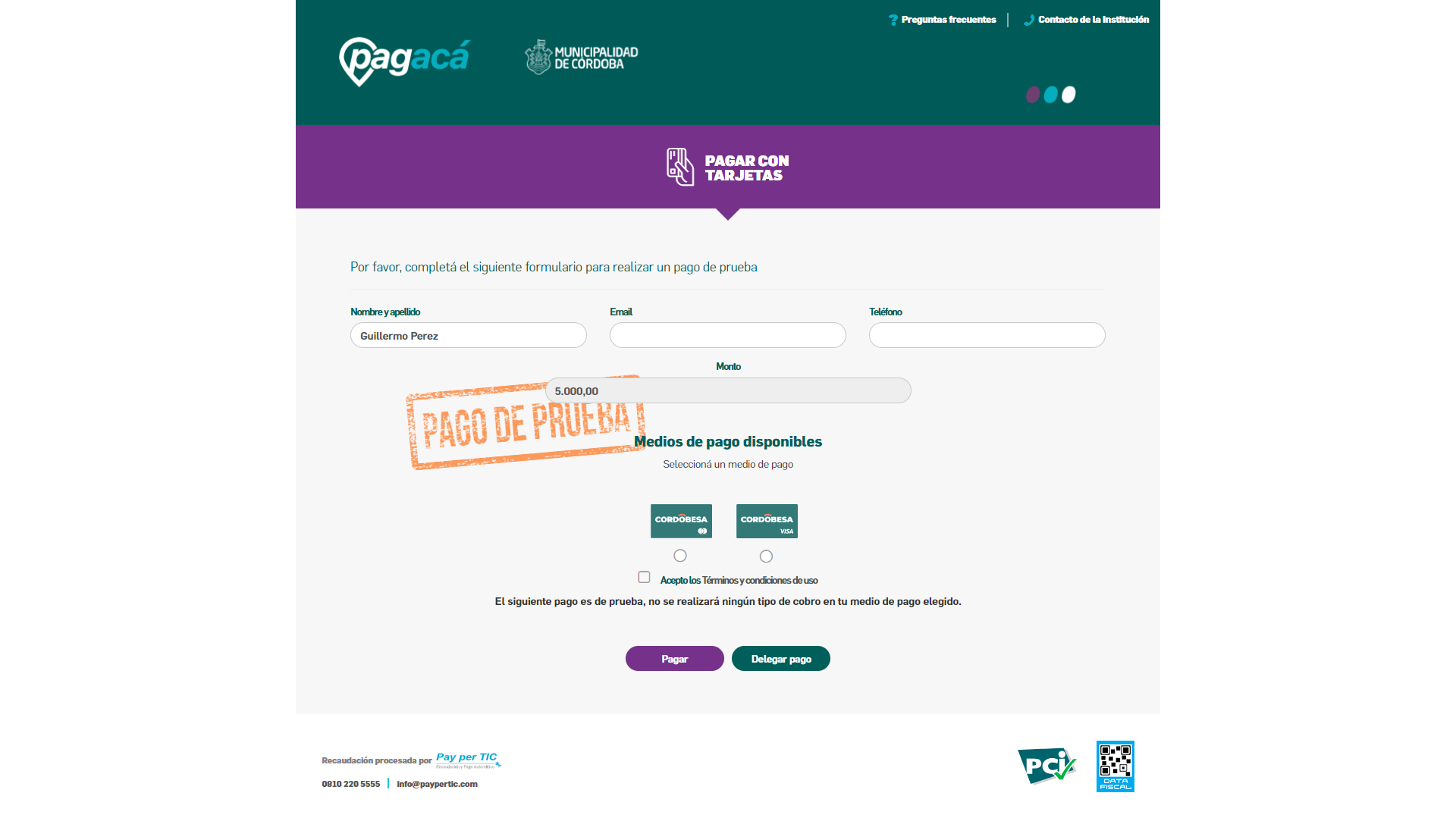 Imagen de la web de pagos